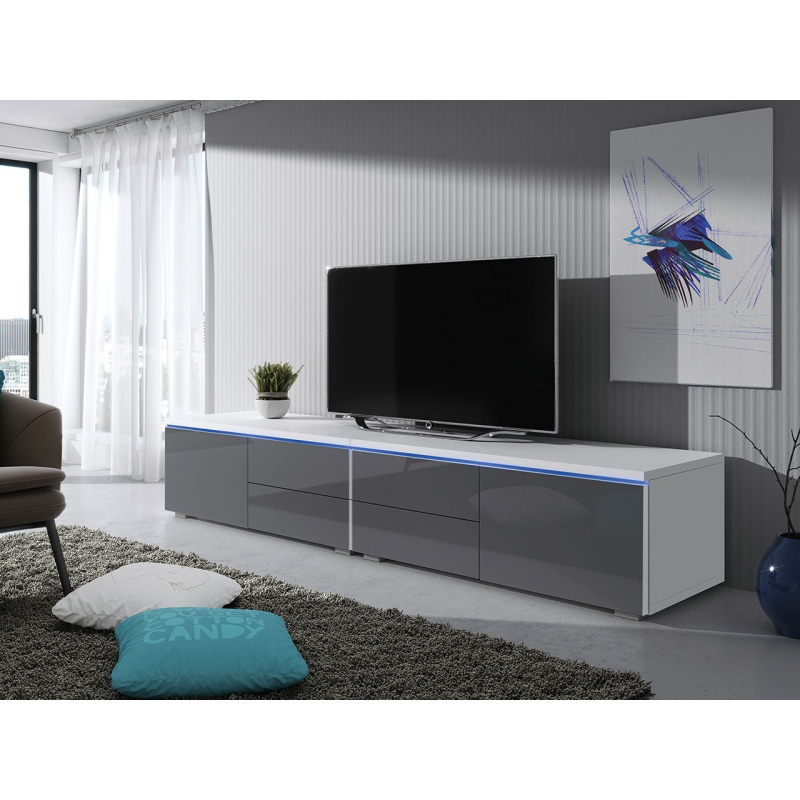 FERNS D 11 TV-asztal LED világítással - fehér / fényes szürke