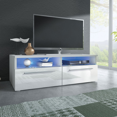 FERNS 6 TV-asztal LED világítással - fehér / fényes fehér