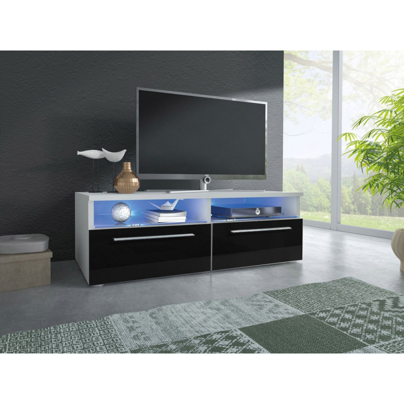 FERNS 6 TV-asztal LED világítással - fehér / fényes fekete