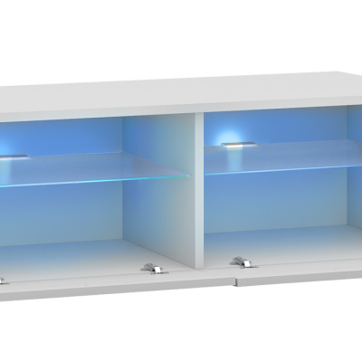 FERNS 6 TV-asztal LED világítással - fehér / fényes szürke