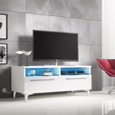 FERNS 6 TV-asztal lábakon LED világítással - fehér / fényes fehér