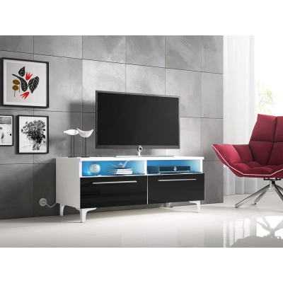 FERNS 6 TV-asztal lábakon LED világítással - fehér / fényes fekete