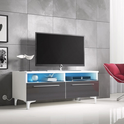 FERNS 6 TV-asztal lábakon LED világítással - fehér / fényes szürke