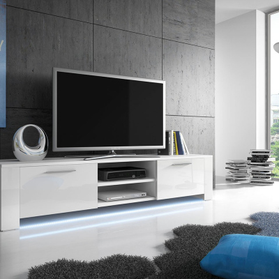 FERNS 9 TV-asztal LED világítással - fehér / fényes fehér