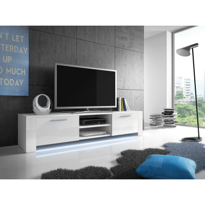 FERNS 9 TV-asztal LED világítással - fehér / fényes fehér