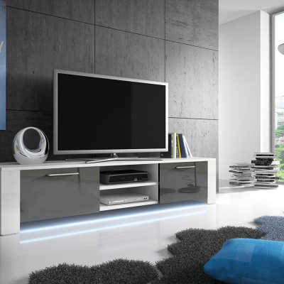 FERNS 9 TV-asztal LED világítással - fehér / fényes szürke