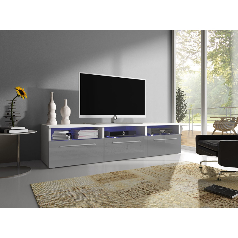 FERNS 2 TV-asztal LED világítással - fehér / fényes szürke