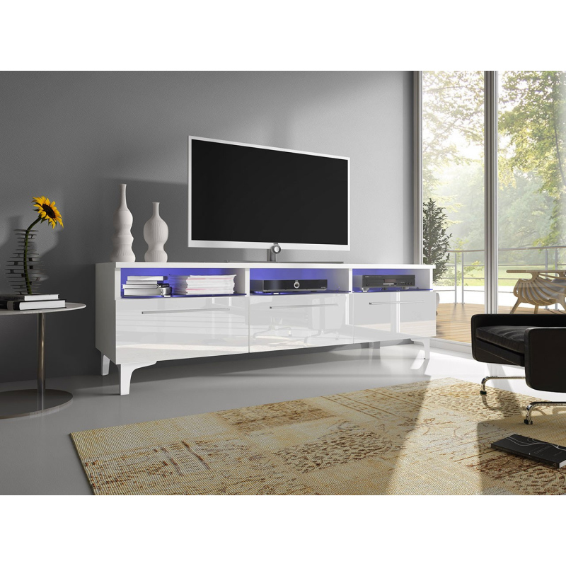 FERNS 2 TV-asztal lábakon LED világítással - fehér / fényes fehér