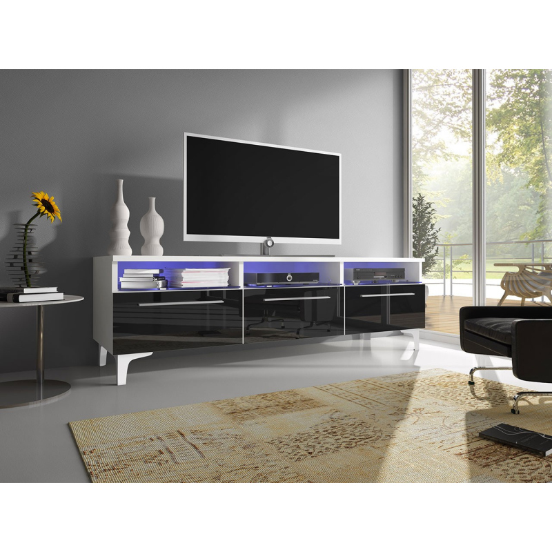 FERNS 2 TV-asztal lábakon LED világítással - fehér / fényes fekete
