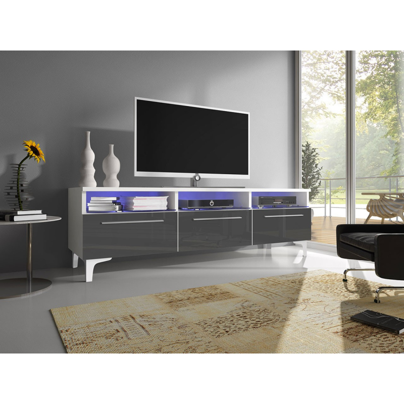 FERNS 2 TV-asztal lábakon LED világítással - fehér / fényes szürke