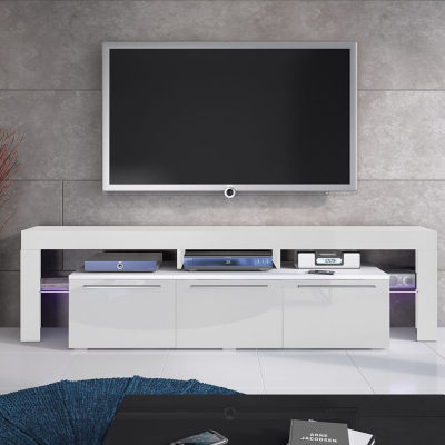 LAME TV-asztal LED világítással - fehér / fényes fehér