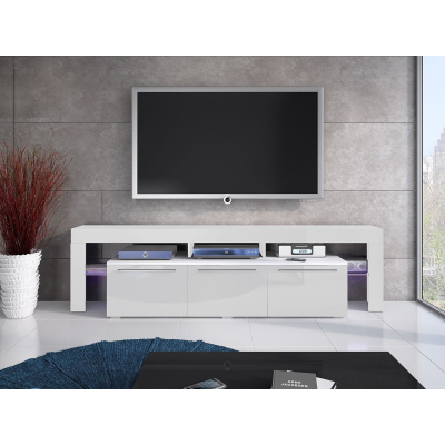 LAME TV-asztal LED világítással - fehér / fényes fehér