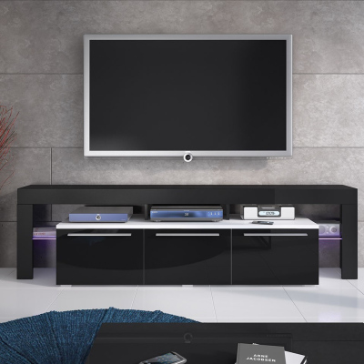 LAME TV-asztal LED világítással - fehér / fényes fekete
