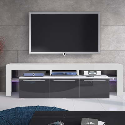 LAME TV-asztal LED világítással - fehér / fényes szürke