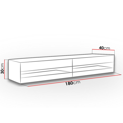 ASHTON 1 TV asztal fehér LED világítással 180 cm - fekete / fényes fekete