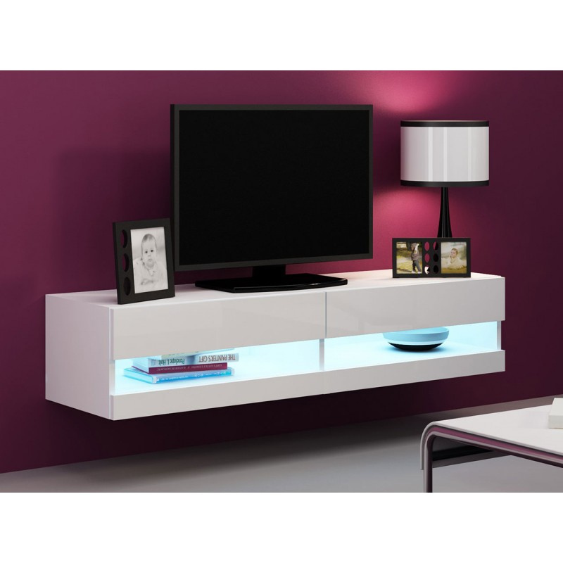 ASHTON 1 TV-asztal 140 cm fehér LED világítással - fehér / fényes fehér