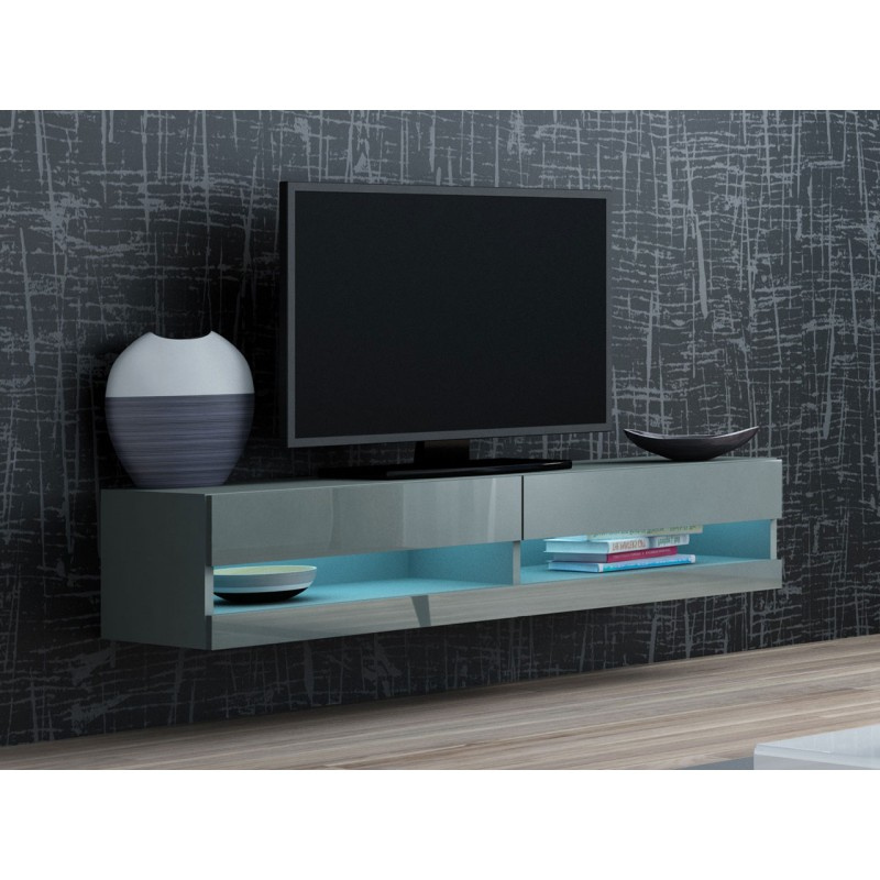 ASHTON 1 TV-asztal 140 cm kék LED világítással - szürke / fényes szürke