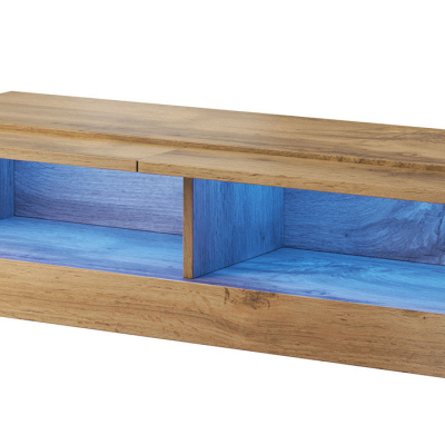 ASHTON 1 TV-asztal 140 cm kék LED világítással - fekete / wotan tölgy