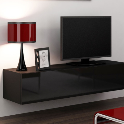 ASHTON TV-asztal 140 cm - fekete / fényes fekete