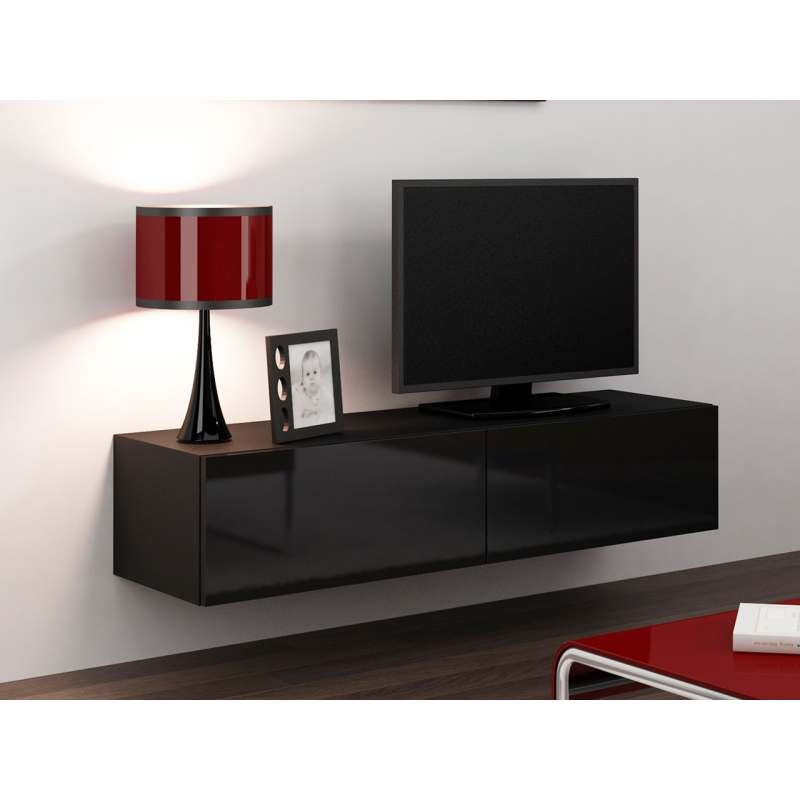 ASHTON TV-asztal 140 cm - fekete / fényes fekete