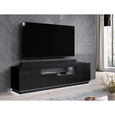 FORMOSA TV-asztal fehér LED világítással - fényes fekete