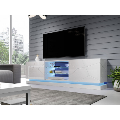 LIMA TV-asztal 200 cm RGB LED világítással - fehér / fényes fehér