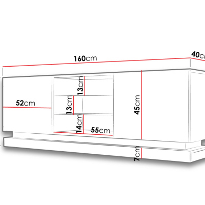 LIMA TV-asztal 160 cm kék LED világítással - fekete / fényes fekete