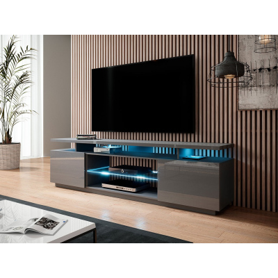 SALTA TV-asztal fehér LED világítással - grafit / fényes grafit