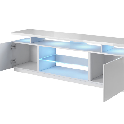 SALTA TV-asztal fehér LED világítással - grafit / fényes grafit