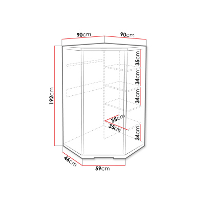 ITUNI 1 sarok gardróbszekrény 90 cm - sötét santana tölgy