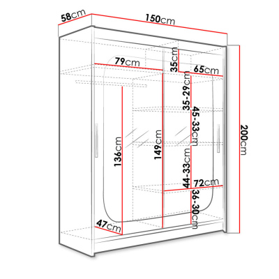 ELADIO 12 tükrös gardróbszekrény 150 cm LED világítással - fehér