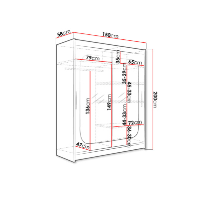 ELADIO 12 tükrös gardróbszekrény 150 cm LED világítással - fehér