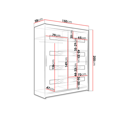 ELADIO 13 tükrös gardróbszekrény 150 cm LED világítással - fehér / fekete