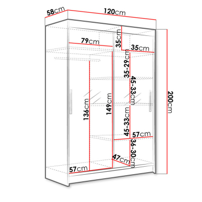 GASPARA 7 tükrös gardróbszekrény LED világítással 120 cm - barna