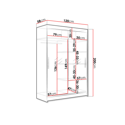 GASPARA 7 tükrös gardróbszekrény LED világítással 120 cm - barna