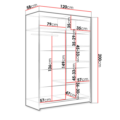 SAMANRE 4 tolóajtós gardróbszekrény 120 cm RGB LED világítással - fehér / fekete