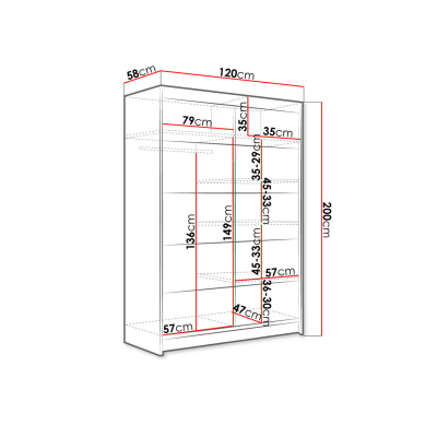 SAMANRE 4 tolóajtós gardróbszekrény 120 cm RGB LED világítással - fehér / fekete