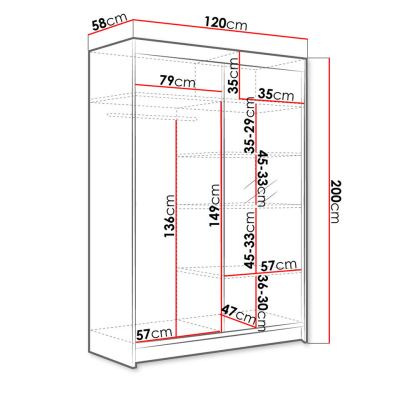 SAMANRE 1 tolóajtós gardróbszekrény 120 cm tükörrel és RGB LED világítással - fekete / fehér