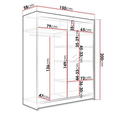 PIRITU 1 tükrös gardróbszekrény LED világítással 150 cm - fekete