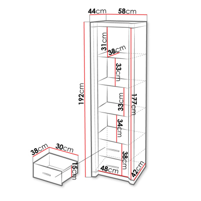 ARIKA magas vitrin LED világíással - 58 cm, sonoma tölgy