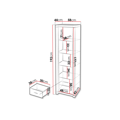 ARIKA magas vitrin LED világíással - 58 cm, sonoma tölgy