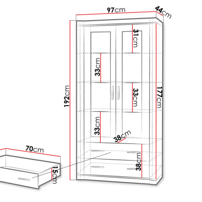 ARIKA magas vitrin LED világíással - 97 cm, szarvasgomba tölgy