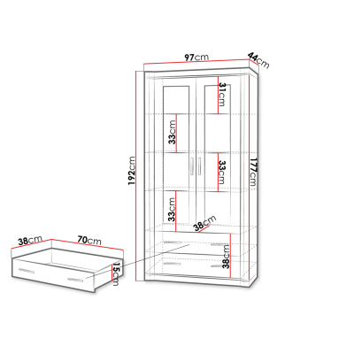 ARIKA magas vitrin LED világíással - 97 cm, szarvasgomba tölgy