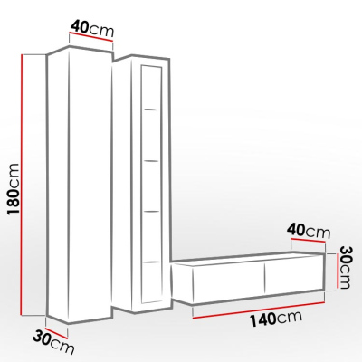 ASHTON 10 nappali fal RGB LED világítással - fehér / fényes fehér