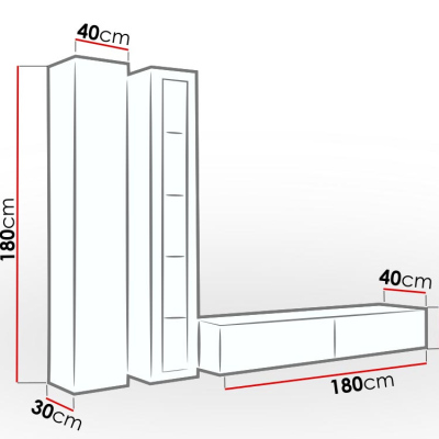 ASHTON 3nappali fal RGB LED világítással - szürke / fényes szürke