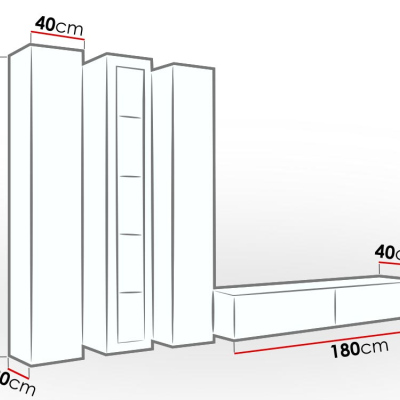 ASHTON 2 nappali fal RGB LED világítással - szürke / fényes szürke