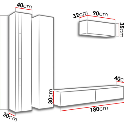 ASHTON N1 nappali fal RGB LED világítással - fehér / fényes fehér