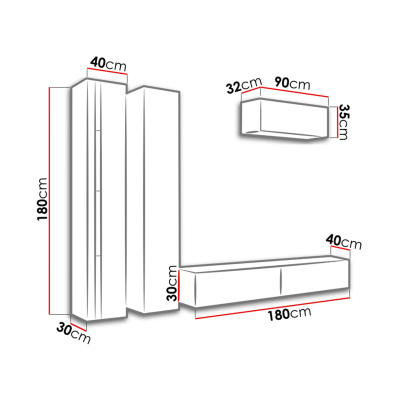 ASHTON N1 nappali fal RGB LED világítással - fehér / fényes fehér