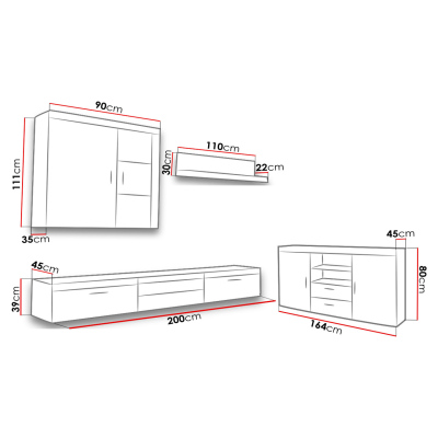 ITABUNA 2 nappali garnitúra RGB LED világítással - fehér / fényes fehér