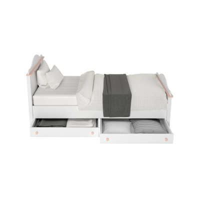 LEGUAN gyerekágy ágyráccsal, matraccal és fiókkal 90x200 - fehér / rózsaszín